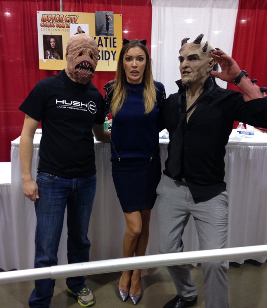 Katie Cassidy from Arrow poses with the guys from Hush