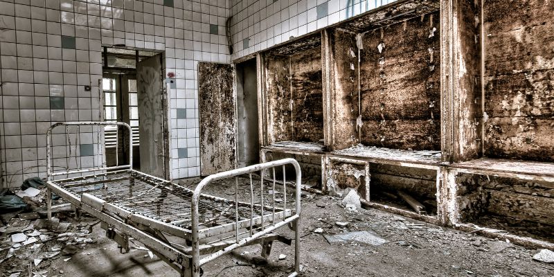 Destroyed abandoned hospital room