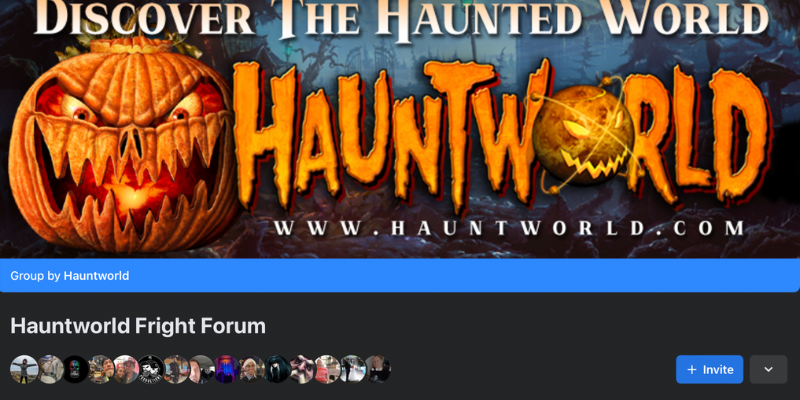 Screen shot of "Hauntworld Fright Form" Facebook group header.