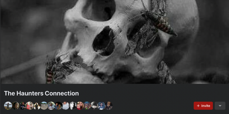 Screen shot of "The Haunters Connection" Facebook group header.