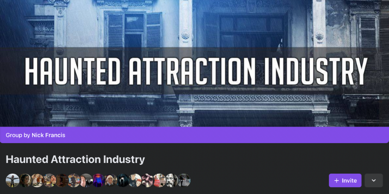 Screen shot of "Haunted Attraction Industry" Facebook group header.