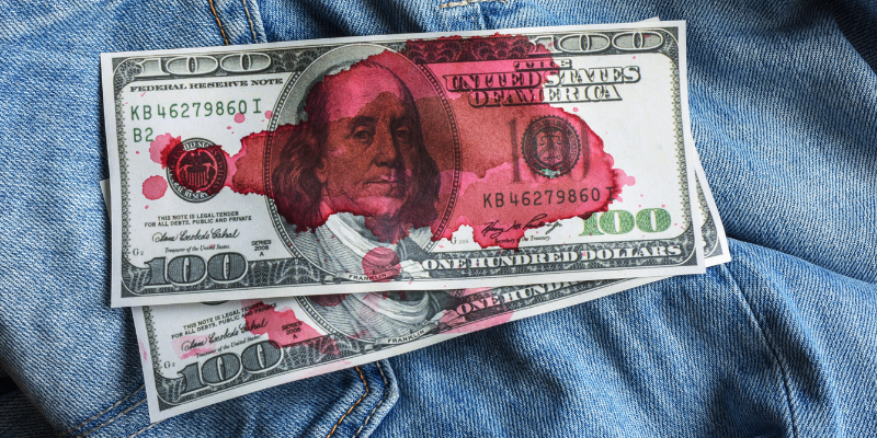Blood stained money on jeans