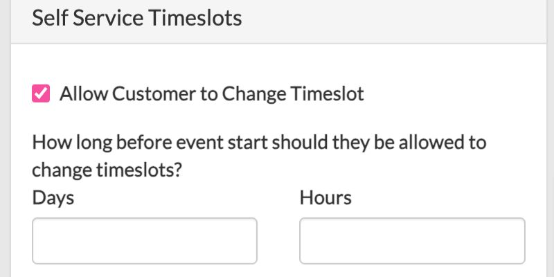 Self Service Timeslots event setup screenshot 